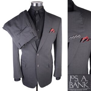 Jos A Bank 2-Pcs Solid Gray Suit Jacket Blazer Jacket Size 41R/S Pants 34X31